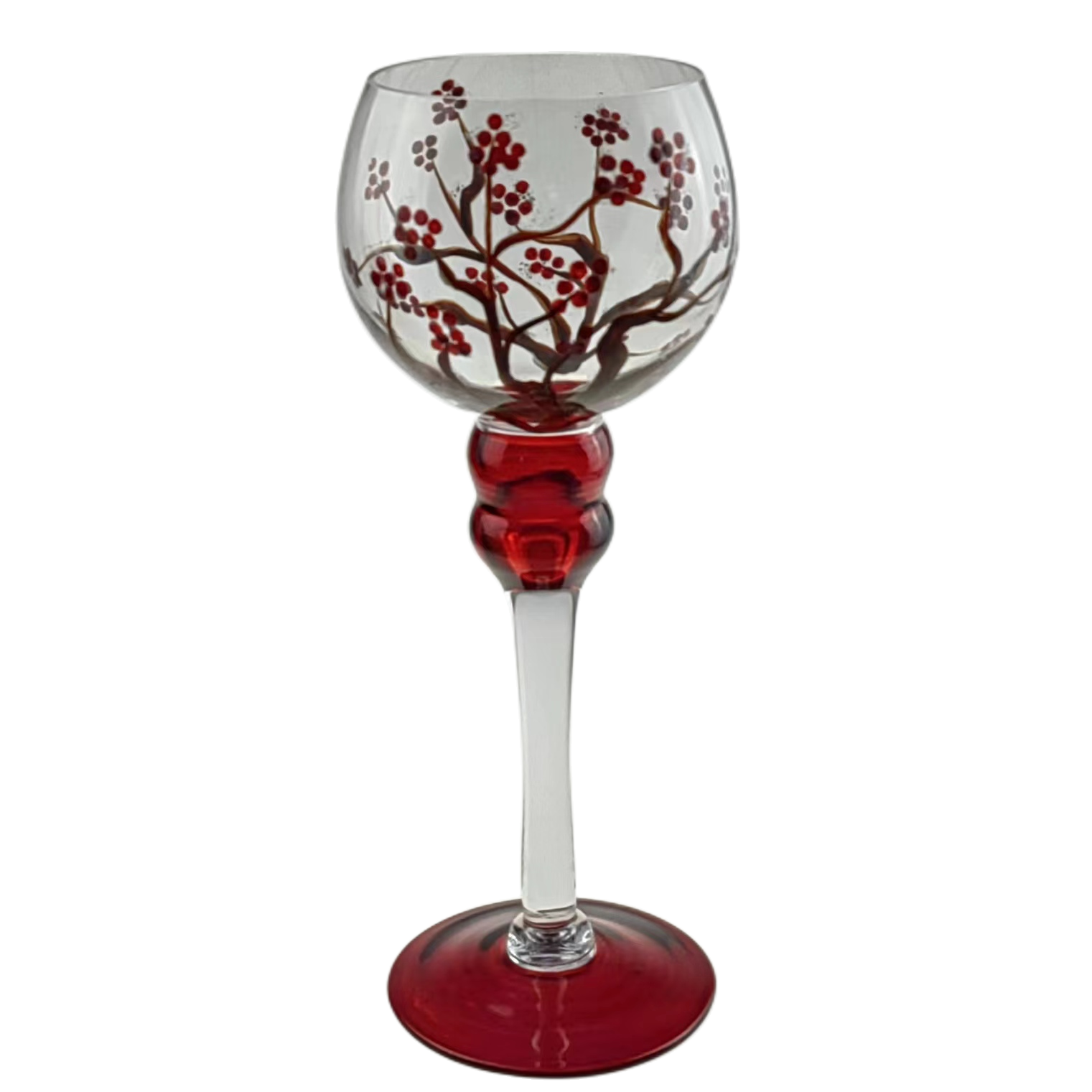 Hand blown hand-painted Christmas red fruit glass high leg candlestick