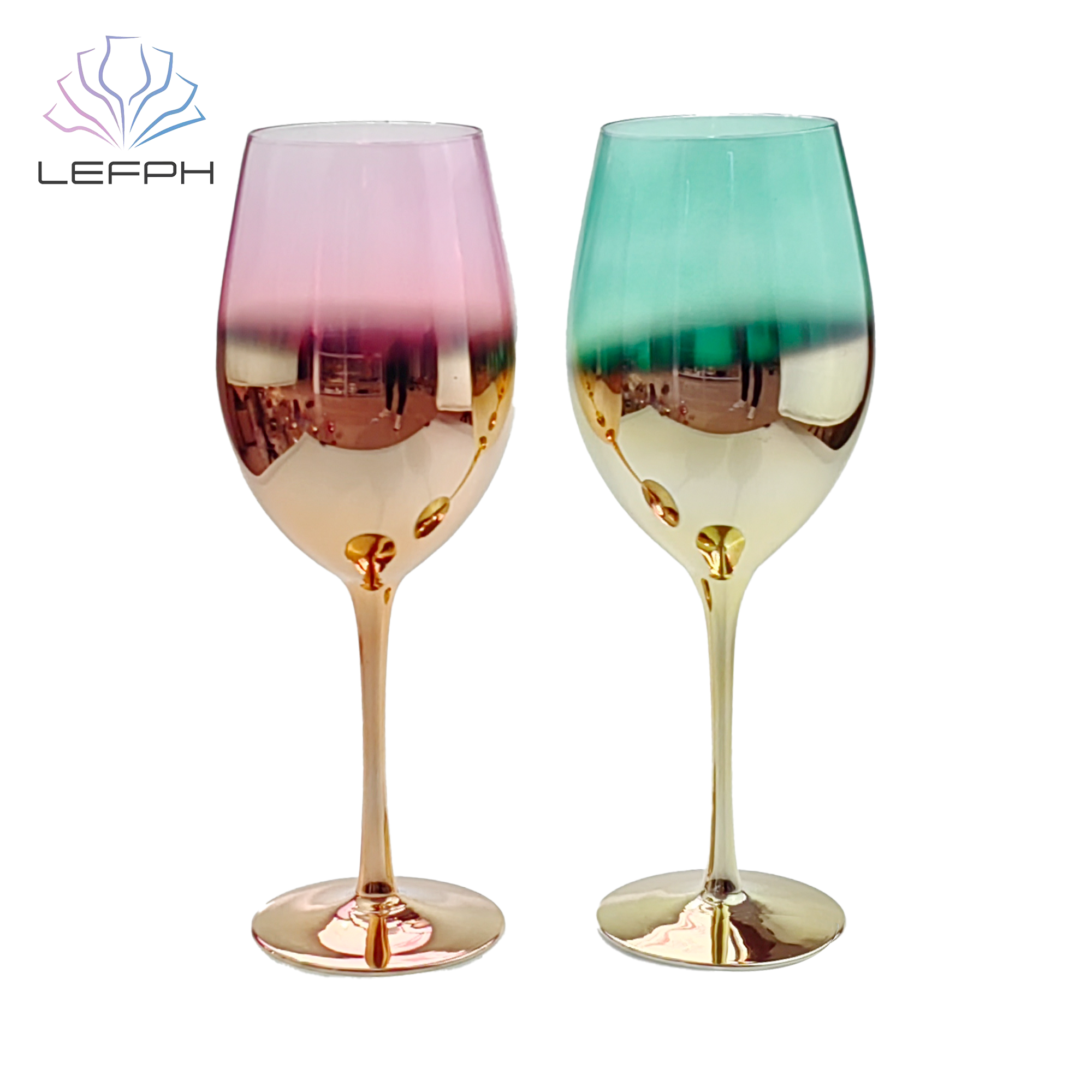 Electroplated pink green wine glass