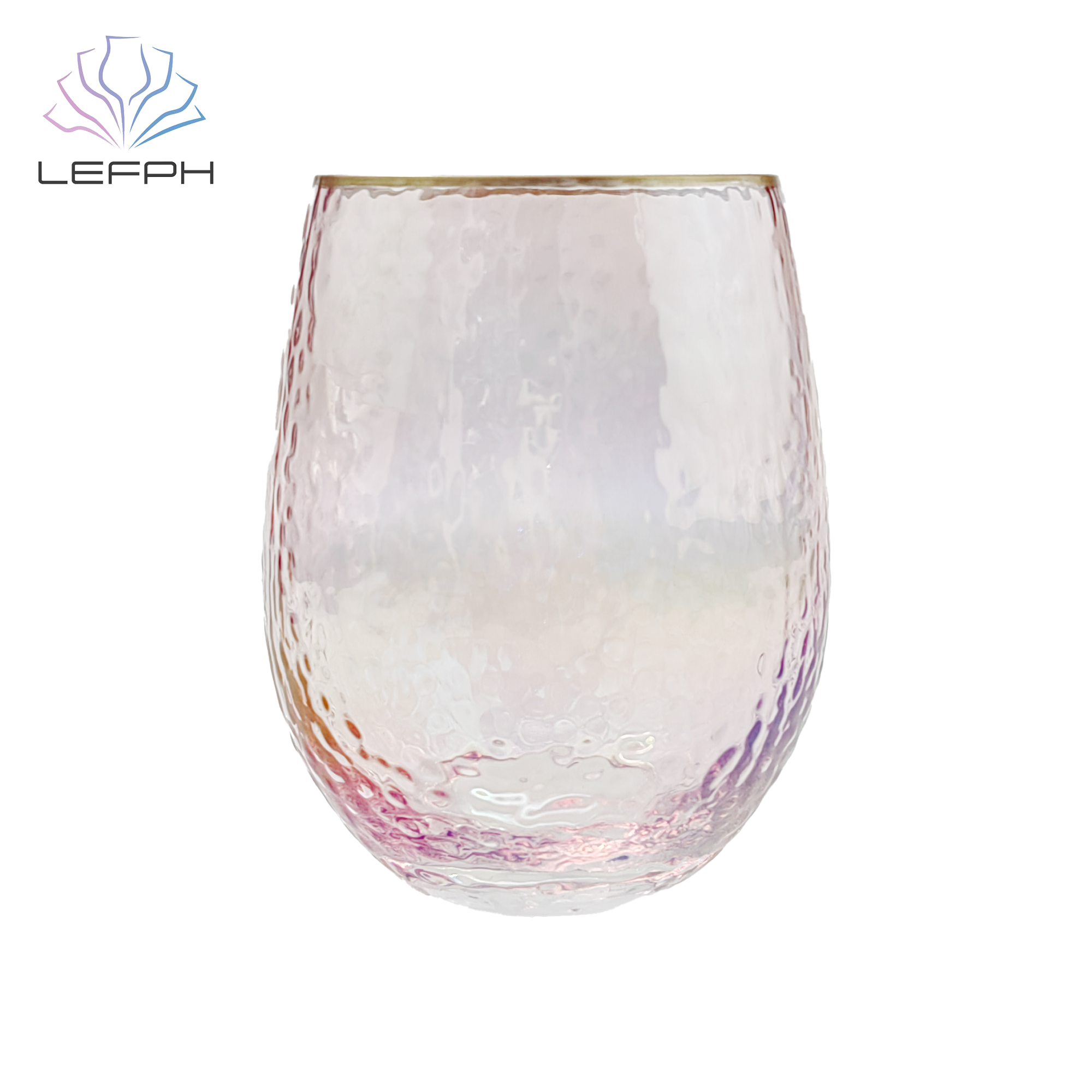 Pink gold rimmed mullion free red wine cup