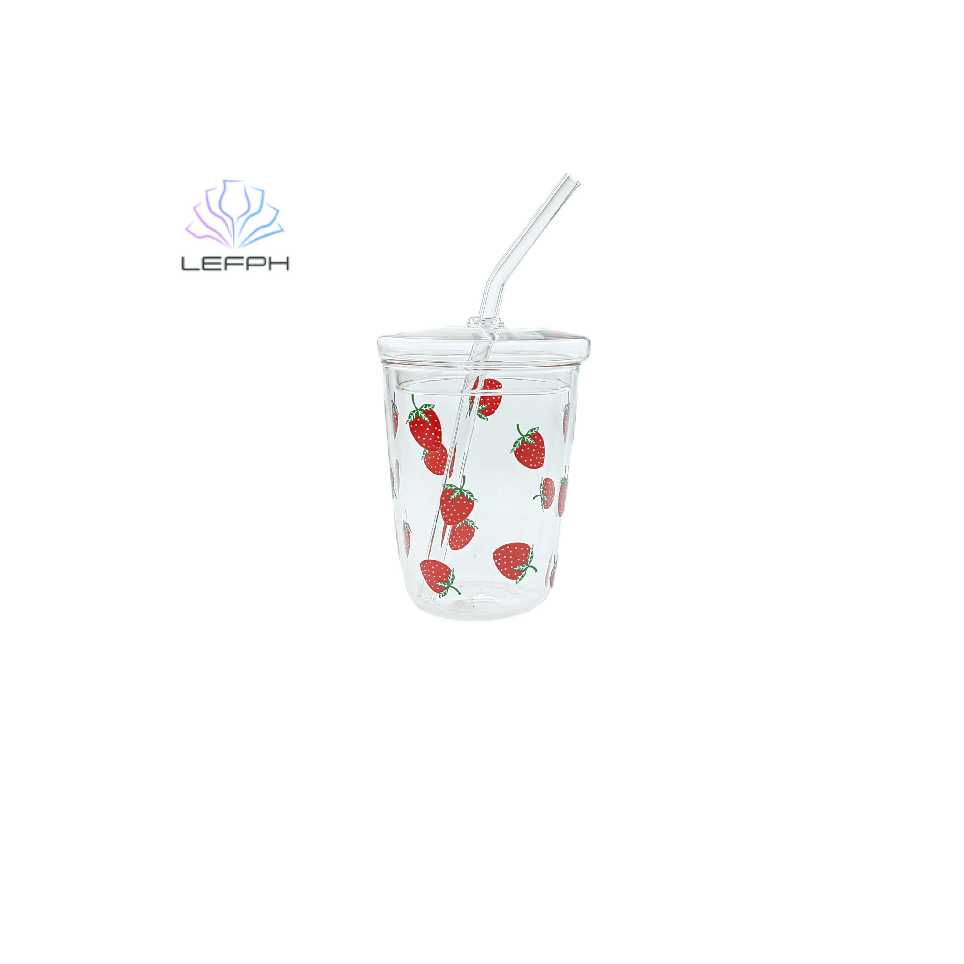 Printed strawberry glass with straw Milk cup Drink cup