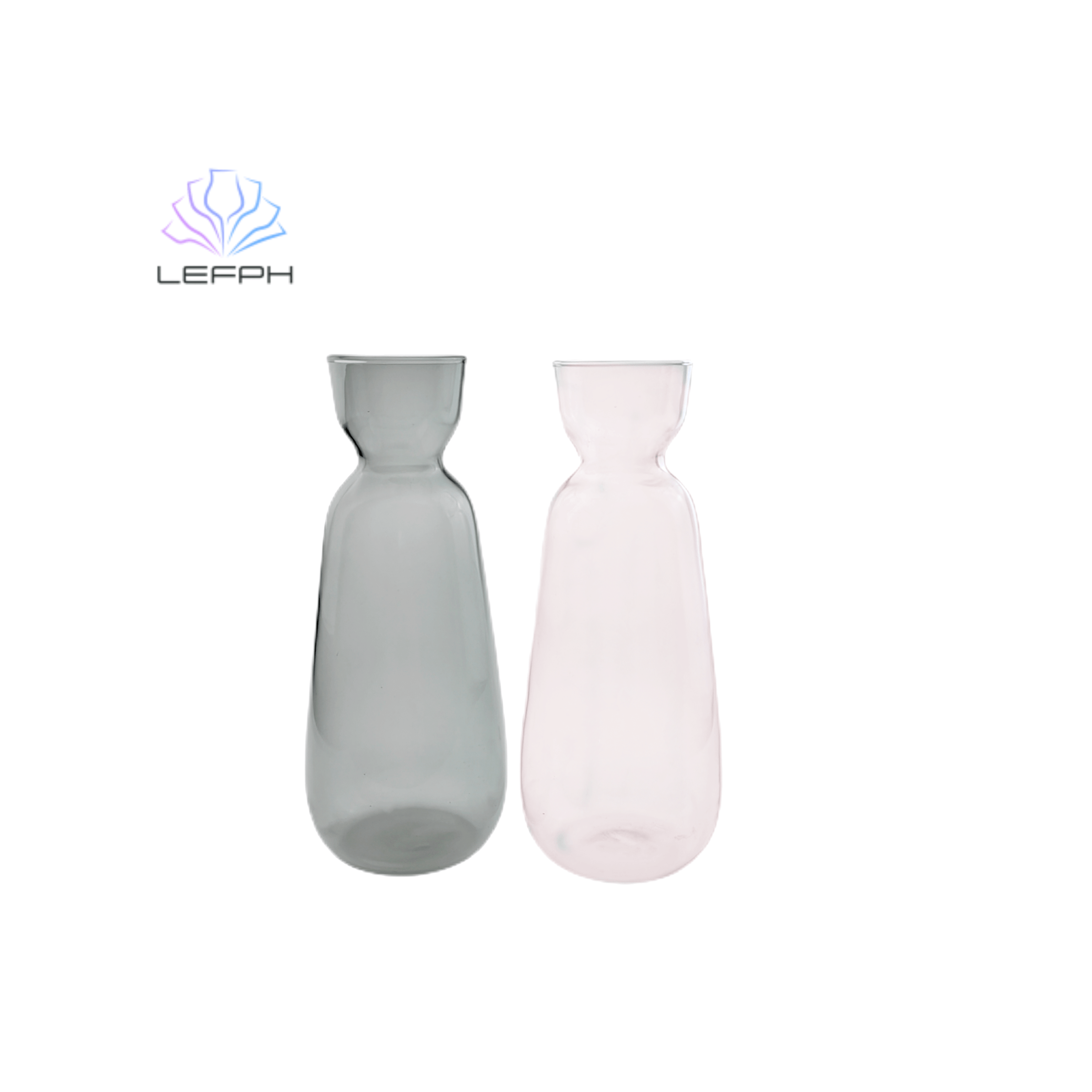 Pink and grey borosilicate glass bottles