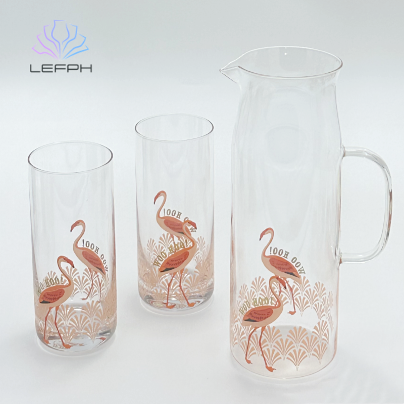 Hand-painted flamingo pot and glass cup