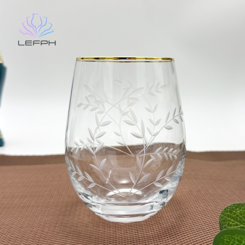 Hand painted gold rim embossed water glass