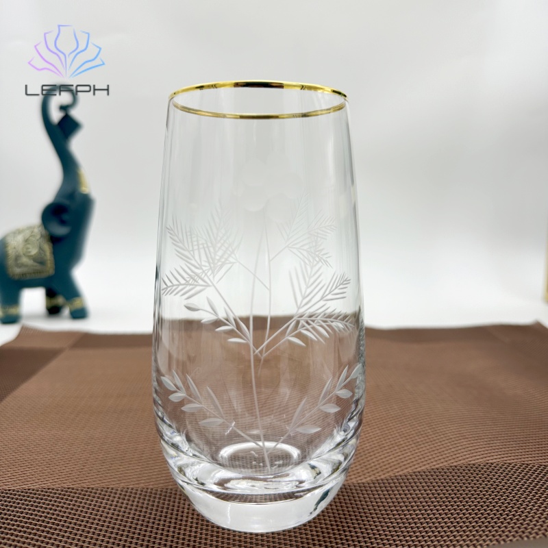 Hand painted gold rim embossed water glass