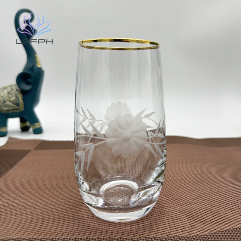 Hand painted gold rim embossed water glass