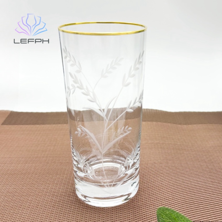 Hand painted gold rim embossed water glass