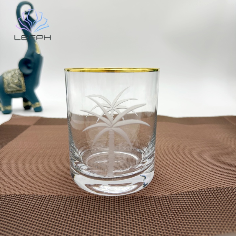 Hand painted gold rim embossed water glass