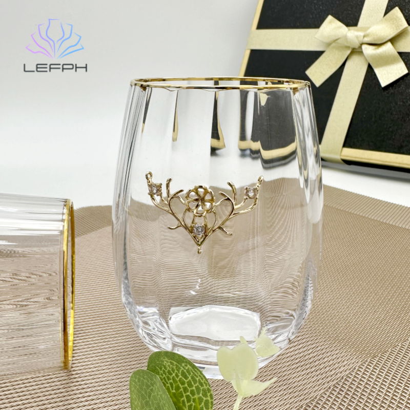 Hand painted gold rim antler water glass