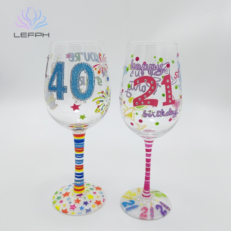 Hand-painted birthday digital wine glasses