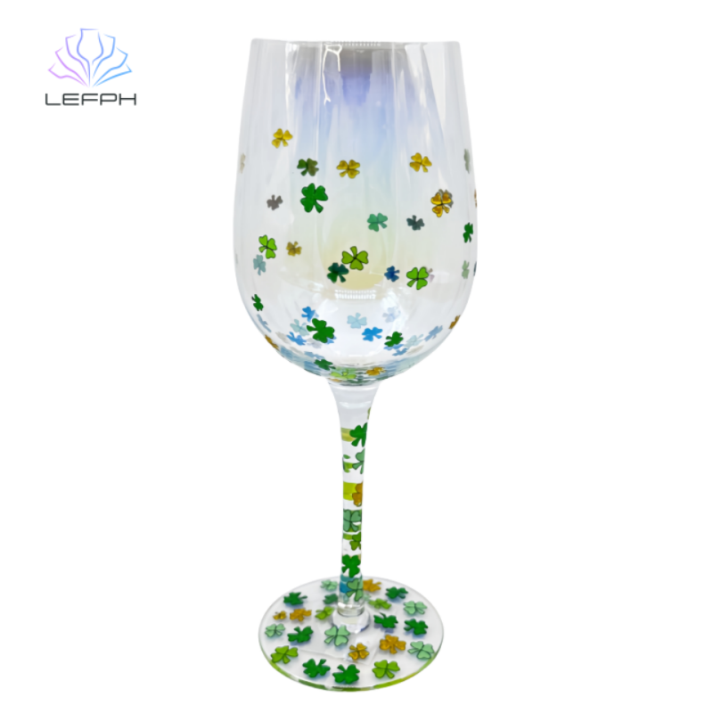 Handmade decal five-leaf red wine glass