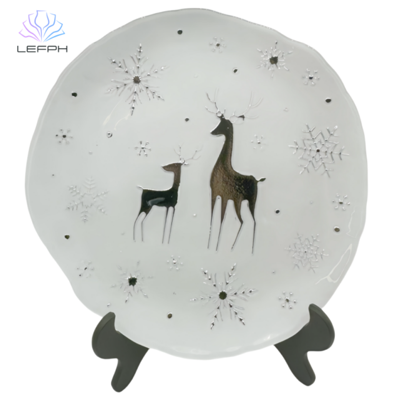 White Christmas deer plate