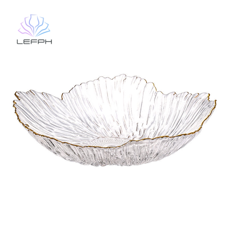 Transparent glass plate with gold rim