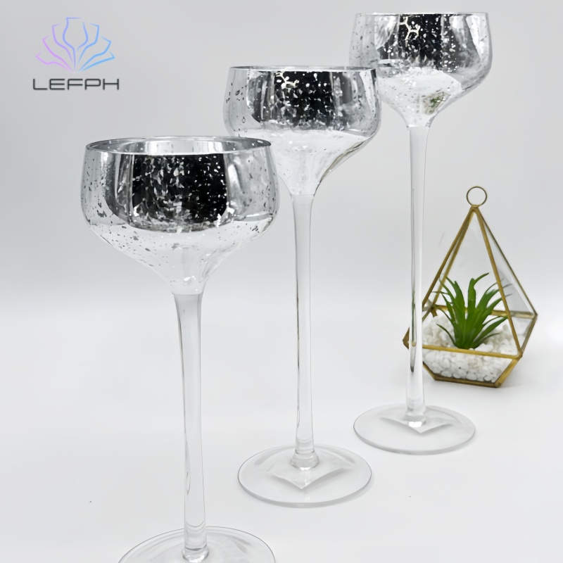 Electroplated glass candle holder set