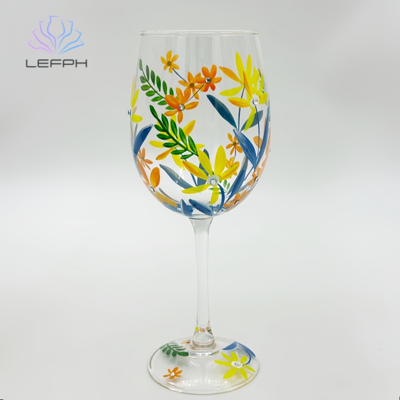 Hand-painted spring flowers red wine glass(M)