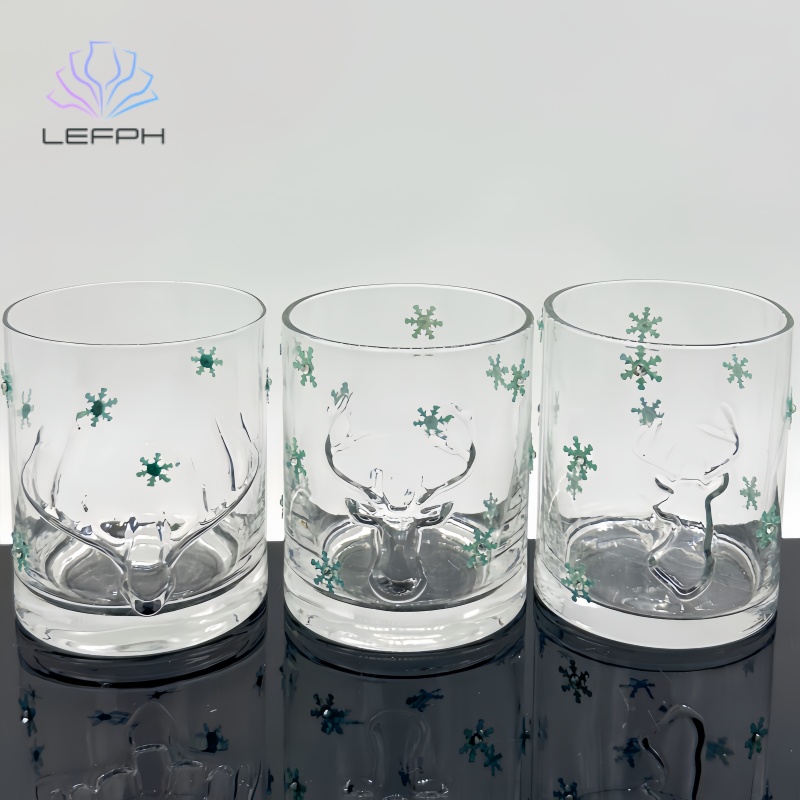 Embossed Christmas deer head decal diamond whiskey glass