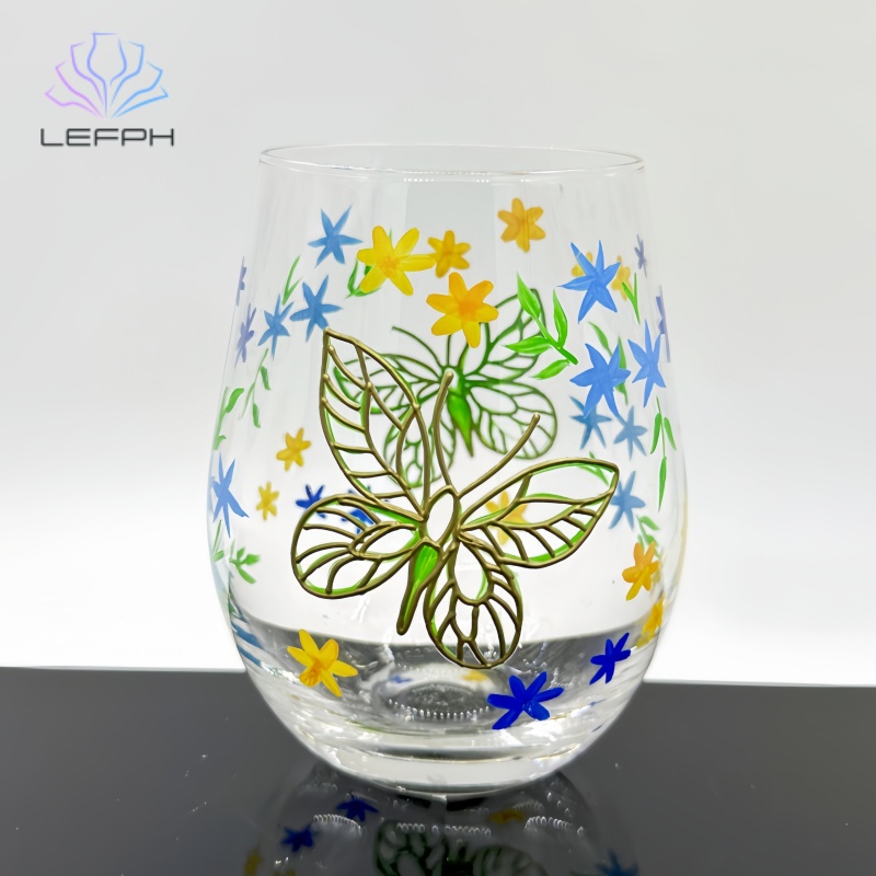 Hand-painted star decal butterfly water glass