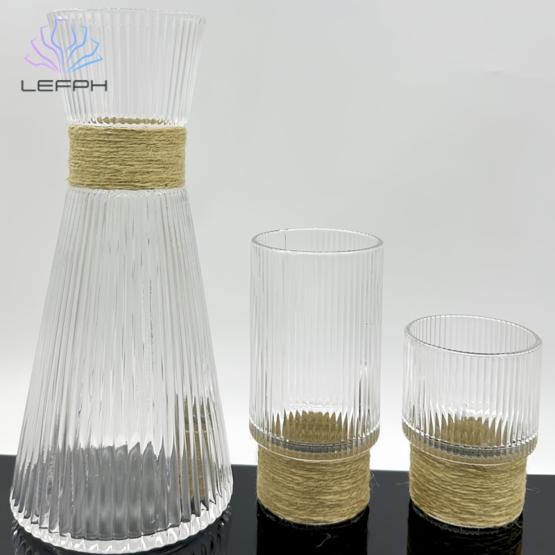 Hemp rope vertical pattern pot and galass set