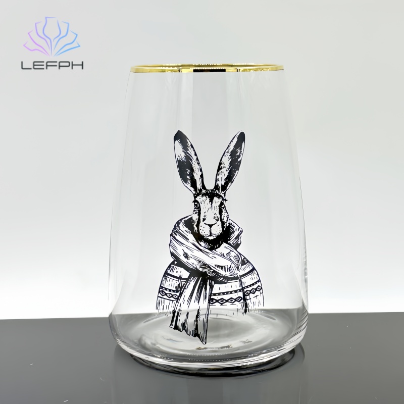 Handmade applique rabbit water glass