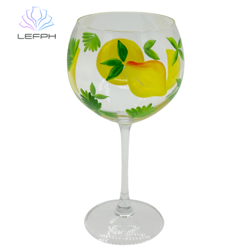 Hand painted lemon wine glass