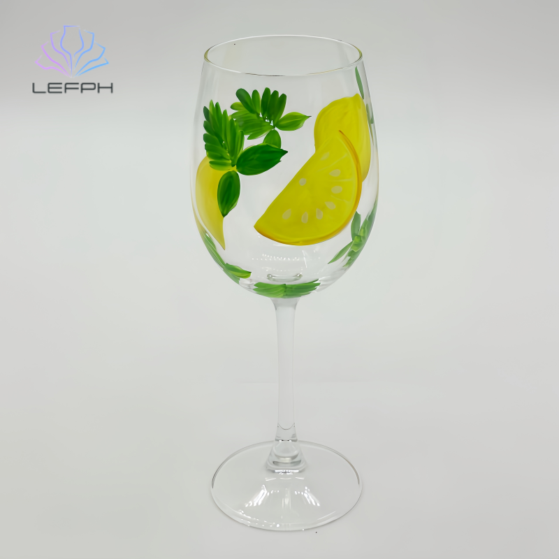 Hand painted lemon wine glass