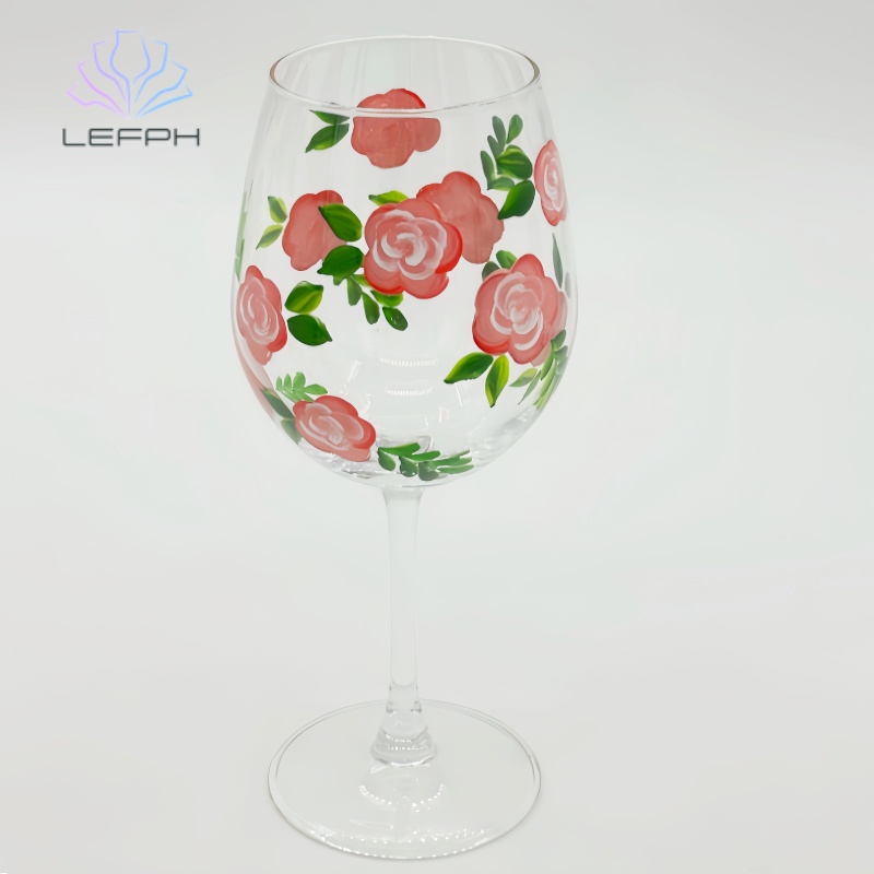 Hand-painted rose wine glass